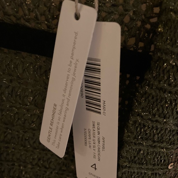 Chico’s Olive Green Embellished Longer Cardigan - Picture 3 of 6